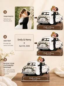Personalized Name And Date Bride And Groom Car Figurine, Cartoon Portrait Wedding Couple Statue, Custom Appearance Keepsake For Newlyweds, Wedding Reception Decor, Bridal Shower Gift, Anniversary Gift For Couples, Romantic Home Display - Multicolor - View 6