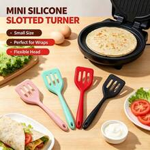 Mini Size - 8 Inch Silicone Slotted Spatula 1/2 Packs - High Heat Resistant Soft Flip Turner - Non-Stick Kitchen Utensil Suitable For Fish/Eggs/Pancakes/Burgers, Dishwasher (Black/Red/Pink/Green) - Multicolor - View 2