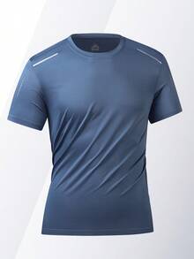 Men's Sports Running Short Sleeve Simple Elastic Breathable T-Shirt, Suitable For Summer Gym - Dusty Blue - View 3