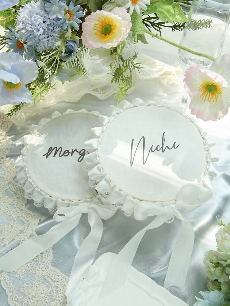 Personalized 6 Inch Wedding Handheld Tambourine With Single Row Metal Jingles & Lace Ruffle Bow, Custom Name Ribbon Tambourine For Wedding Ceremony, Bridal Shower, Reception, Party Favors & Dancing (Drumstick Not Included) - Multicolor - View 11