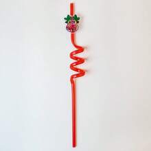 2,5pcs Christmas Glitter Cartoon Curved Straws, Santa Claus Snowman Reindeer Gift Christmas Tree Shaped Party Decoration Straws - Multicolor - View 4