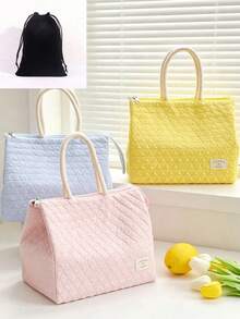 1pc Cute Macaron Insulated Lunch Tote With A Triangular Quilted Texture, Double-Layer Padded Comfy Handles, Zipper Closure With Plenty Of Storage, Multiple Compartments Mom Bag, Perfect For Work, School, Travel, Or Outings Any Time Of Year - Multicolor - View 11