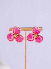 Colorful Oil Drop Flower Stud Earrings, Double Layer Petal Earrings, Minimalist Design Earrings - Style 1 - View 5