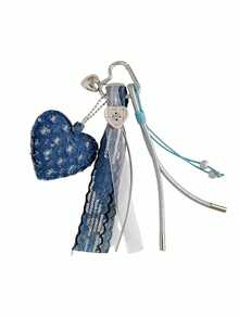 1pc Denim Heart Keychain Pendant, Cute Sequin Heart Charm With Bow Ribbon And Metal Carabiner Clip, Y2K Fashion Bag Accessory For Women And Girls - Multicolor - View 6