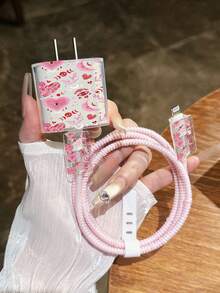 5 st rosa häxstil hjärt- och ögmönstrade 1,4 m kabelskydd för laddhuvud, anti-brott TPU-kabelorganisator, kompatibel med telefon 12/13/14, lämplig för 20W snabbladdningskabel - Multifärgad - Visa 2