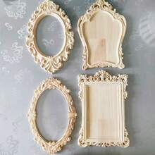 إطار صورة خشبي منحوت غير مكتمل، إطار صورة DIY بأسلوب باروك مزخرف عتيق لديكور جدران المنزل - متعدد الألوان - مشاهدة 2
