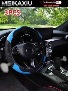 MEIKAXIU 3pcs PU Leather Diamond Mesh Steering Wheel Cover, Handbrake Cover, Gear Shift Cover, Suitable For 14.5-15 Inch Car Interior Decoration - Mesh Leather Sport - View 15
