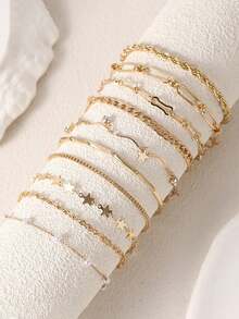 10pcs Cute Star Tassel Versatile Bracelets, Suitable For Party, Daily Wear And Valentine's Day Gift - Gold - View 2