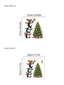 Fun Cartoon Stacked Penguin Christmas Tree Wall Decal, Funny Santa Claus, Snowman, Gingerbread Man Candy Cane DIY Peel And Stick Vinyl Stickers For Kids Room, Living Room Wall, Refrigerator, Cabinet Door, Light Switch, Holiday Atmosphere Decoration - Multicolor - View 13
