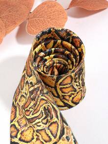 1Pc Men Yellow Brown Python Snake Print Soft Fabric Novelty Stylish Necktie For Party Halloween Costume - Multicolor - View 4