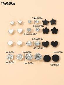 NAIZHU 12pairs Fashion Elegant Simple Rhinestone Geometric Heart & Flower Stud Earrings Hoop Earrings Set, Gift For Best Friends Valentines,Mom,Mother,Mother's Day,Gift - Multicolor - View 5