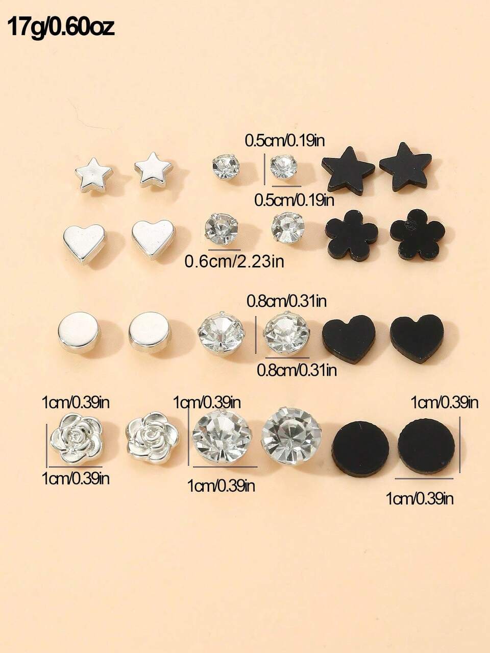 NAIZHU 12pairs Fashion Elegant Simple Rhinestone Geometric Heart & Flower Stud Earrings Hoop Earrings Set, Gift For Best Friends Valentines,Mom,Mother,Mother's Day,Gift