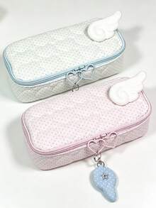 Blue Heart Polka Dot Pencil Case, Large Capacity Handbag, Portable Office Desk Storage Bag, Multi-Functional Tote Bag, Suitable For Business Travel, School And Travel, Back To School Essential Stationery Bag, Home Gift For Friends - A - View 1
