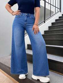 Pantalones vaqueros de pierna ancha con lavado azul claro vintage para mujer - EL046 azul - Ver 4