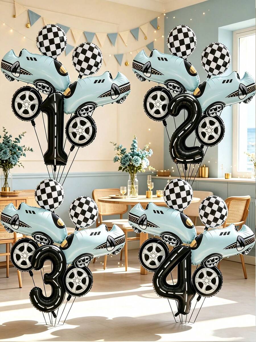 Set Of 9 Racing-Themed Birthday Balloons Featuring A Racetrack And Black Number Balloons, Ideal For Decorating A Racing-Themed Birthday Party - View 1