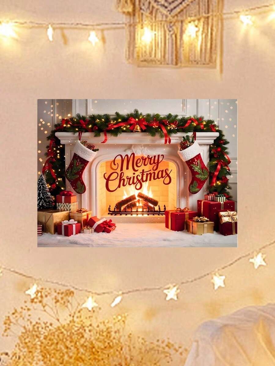 mama look 1pc/2pcs, Multi-Style, Christmas Decoration Wall Sticker Creative Realistic Fireplace, PVC Self-Adhesive Removable, Suitable For Bedroom, Living Room, Kitchen, Dining Room, Entryway Wall Decoration, Beautify Wall And Conceal Imperfections - Multiple Styles - View 1