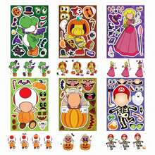 SUPER MARIO BROS. 1set/6pcs Cartoon Character DIY Puzzle Stickers, Princess Fun Disguise Play, Suitable For Hand Accounts, Notebook Decoration. Party Fun Gift With High Playability. Halloween, Christmas, Thanksgiving And Other Festivals (Stochastic Style) - Multicolor - View 2