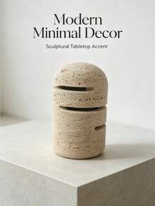 Natural Travertine Dome‑Top Decorative Ornament, Multi‑Layer Hollow‑Out Stone Tabletop Sculpture, 9cm Diameter 14.5cm Height Textured Desktop Accent Decor, Exquisite Display Ornament For Living Room, Bedroom, Shelf And Side Table - Wabi-sabi Style Cave Stone Decorative Ornament - View 5