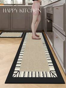 1 Pc Border Stripe Lines Pattern Kitchen Mat, 3.5 Mm Soft Rubber That Absorbs Water And Is Easy To Clean. Suitable For Corridors, Bathrooms, Living Rooms, Outdoor Door Mats, And Toilets. Useable Throughout The Year And For Various Holidays. - Multicolor - View 2