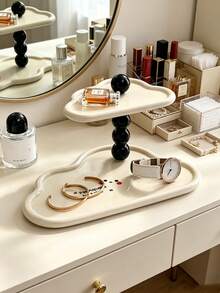 Two‑Tier Cloud‑Shaped Jewelry Tray With Black/Red Beaded Column Support&Pattern Accent Detail,Display For Perfume Watch&Accessories,Decorative Vanity Tray,Suitable For Dresser,Bedroom,Entryway,Bathroom Counter,All‑Season Household Daily Use Christmas - Multicolor - View 10