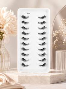 10 Pairs Half Lashes Cat Eye Lashes Slant Fly Style Fake Lashes Naturally Curl, Slim, Soft, And Elongated At The End Of The Eye. Enlarged Double Eye Eyelash Grafting Can Be Reused. Daily Commuting Makeup Is Portable And Suitable For Various Occasions - View 9