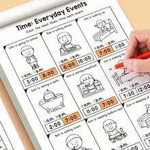 1Pc 32P Clock Reading Workbook Telling Time To Hour Half Hour Analog Digital Time Practice Book For Kids Toddlers Early Learning Homeschool Supplies Halloween Decor Christmas Gift All Styles Shipped Randomly - Multicolor - View 3
