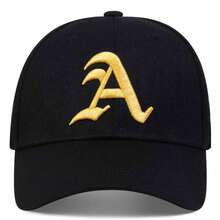 AR 1件裝男士哥德風字母A刺繡棒球帽，可調節戶外防曬休閒帽，適合春/秋季旅行、海灘、派對 - 黑色黃刺繡 - 查看 3