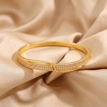 3/1pcsGold‑Tone Stainless Steel Bangle, Snake‑Textured Design, Style, Adds Extra Fashion Sense To Outfits - Gold - View 12