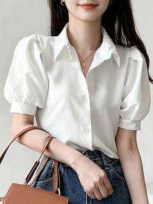 YCYC Korean Style Summer Design Fresh Versatile Minimalist Elegant Collar Petal Sleeve Blouse Women Top - White - View 2