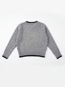 Korean Style Polka Dot Lace Bow Sweater Women Autumn/Winter Lazy Design Versatile Casual Top - Grey - View 7