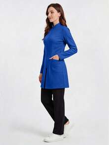 cimmuovere Long Sleeve Lab Coat With Pockets And Zipper, Scrub Uniform For Nurses - Blue - View 5