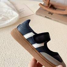 1 Pair Girls' Navy Blue Contrast Color Mary Jane Shoes, 2026 Spring/Autumn New Korean Style Sweet Soft Sole Anti-Slip Hook And Loop Toe Protection Casual Shoes - Navy Blue - View 4