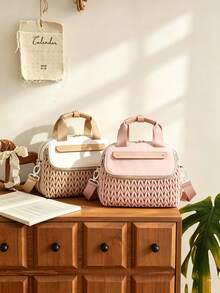 1pc Quilted Diaper Bag Tote With Long Shoulder Strap, Suitable For Moms And Dads, Small Baby Diaper Changing Bag, Suitable For Newborn Boys And Girls Travel - Multicolor - View 8
