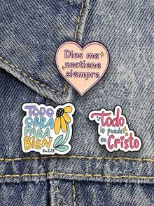 Fashionable Multi-Color Spanish Slogan Enamel Lapel Brooch, Warm Inspirational Metal Brooch Accessory, Suitable For Clothing And Bag Decoration - Multicolor - View 3
