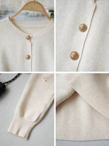 2026SS New French Style Cinched Waist Mermaid Hem Knit Cardigan, Slim Fit Textured Round Neck Single-Breasted Short Sweater - Apricot - View 9