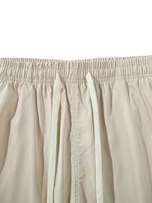 Men Off‑White Straight Leg Cargo Pants Multi‑Pocket Elastic Waist Solid Loose Retro Casual Trousers - Khaki - View 5