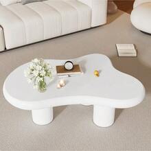 Irregular Cloud-Shaped Coffee Table, 97cm Length, 67cm Width, 32cm Height, MDF With Felt Pads, Lacquered Surface, Creative Coffee Table - White + MDF - View 1