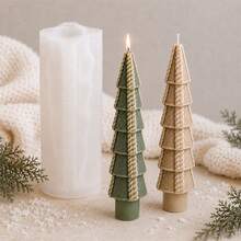 Geometric Christmas Tree Candle Mold, 3D Knitted Xmas Pine Tree Silicone Mold For DIY Scented Candle Making, Holiday Decor, Handmade Crafts And Gifts - Mold - View 5