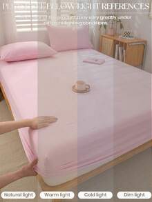 1pc Solid Color 100% Pure Cotton Light Pink Fitted Sheet, Mattress Cover, Soft And Breathable. Suitable For Twin, Full, Queen And King Size Beds. Deep Pocket Up To 11.8 Inches. Perfect For Home And Dorm Bedding. - Baby Pink - View 4