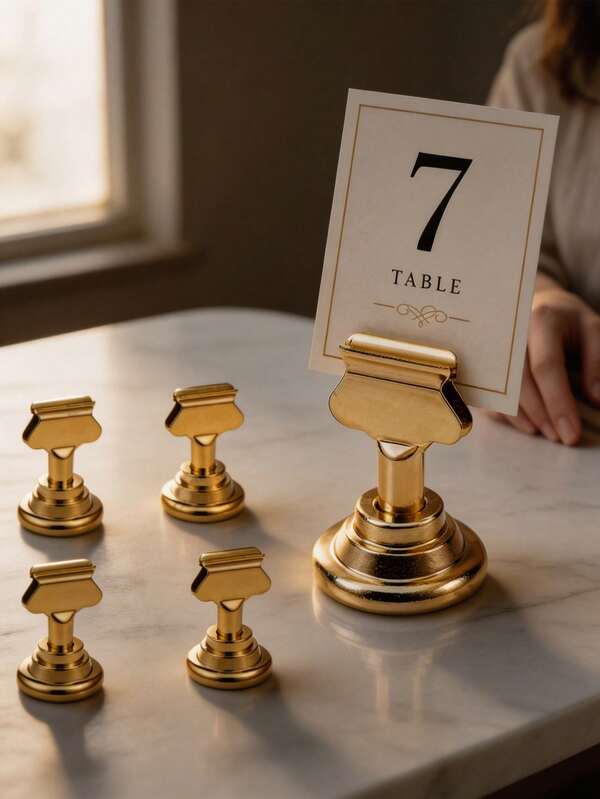1/3/6pcs Table Number Card Holders, Premium Gold Metal Name Card Holders, Wedding Party Tabletop Decoration Card Holders