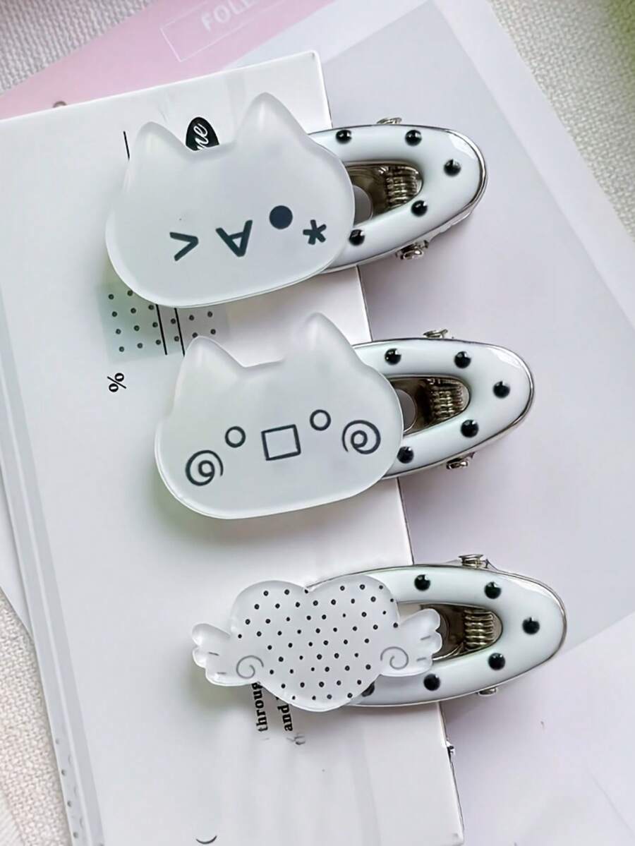 6Pcs/Set Cat Hair Clips, Polka Dot Cute Beak Clips, Angel Wings Side Clips For The Hair, Daily Hair Accessories, Women's Accessories,(No Paper Cards)