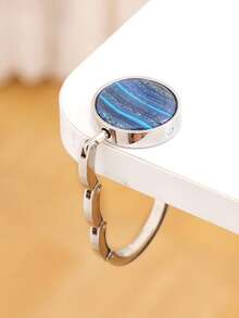 1pc Portable Foldable Desk Side Hanging Bag Hook, Gold-Plated Metal Marble Liquid Sand Pattern, No-Drill Handbag Storage Clip For Student Office Desk, Multiple Colors Highly Attractive Desktop Bag Hanger - Multicolor - View 13