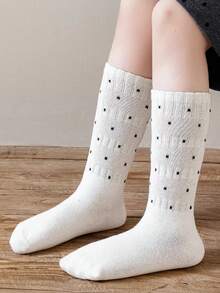 4 Pairs Polka Dot Girls Socks, Loose Fit, Medium Thick, Black, White, Grey, Spring Autumn Winter Children Calf Socks, Fashion - Multicolor - View 4