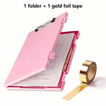 2pcs Set: 1pc Multi-Function Flip Cover File Box, Universal Office & Student Document Storage Tool + 1 Roll Gold Foil Washi Tape - Flip Folder - View 2