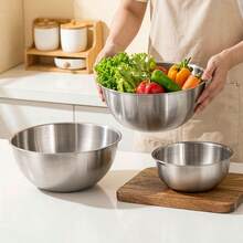 1/4pcs Stainless Steel Salad Mixing Bowl, Food Storage Container, Kitchen Prep Bowl, Kitchen Salad Bowl, Suitable For Dough Kneading, Vegetable Washing, Baking Preparation, Salad Making And Egg Beating, Essential Choice For Kitchen Cooking, Baking And Meal Preparation - Silver - View 7