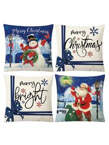 1/4pcs Linen Printed Square Throw Pillow Covers, Christmas Cartoon Character Pattern Pillow Covers (Pillow Insert Not Included), Skin-Friendly Material, Bedding, Suitable For Daily Living Room, Bedroom, Sofa, Car, All-Season Pillow Covers, Holiday Gift - Multicolor - View 6