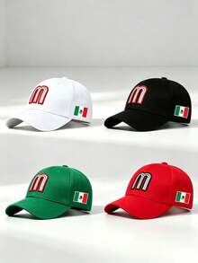 1pc Men Mexico M‑Letter 3D Embroidered Baseball Cap Side Mexican Flag Print Adjustable Hat For Hiking Casual Street Party Travel - Multiple Styles - View 7