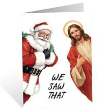 1pc Humorous "We Saw" Christmas Card With Envelope - Funny Santa And Jesus Design Holiday Greeting Card, Christmas Blessing Card For Friends And Family, Holiday Celebration Card, Christmas Gift - A - View 3