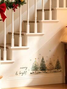 1pc Multi-Style Christmas Decoration, Creative Christmas Tree Wall Sticker, Letter & Snowflake Decor, Penguin Stacked Design, PVC Self-Adhesive Removable Wall Decal, Suitable For Bedroom, Living Room, Stair Corner, Dining Room, Bathroom, Home Wall Decor, Switch Decoration - Multiple Styles - View 1