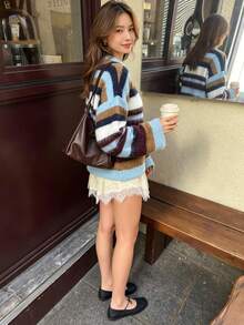 Women's Fashion Daily Commute Streetwear Colorblock Striped Knit Top - Multicolor - View 8